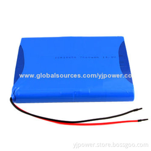 14.8V/7,500mAh Li-ion 18650 Battery Pack with 18.8 x 110 x 133mm Size, 548g Weight